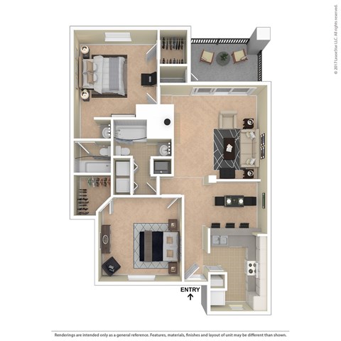 Floor plan for 2 beds, 2 baths, 1093 sqft